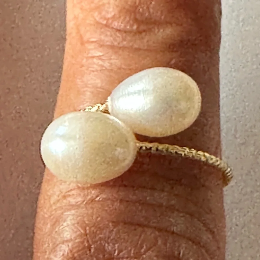 AAA 6mm Wide White Cultured Pearl Ring - 14K YG Plate - Adjustable Sizing